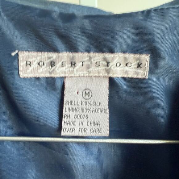 Robert Stock sz M blue 100% silk VTG 80s unique bombers Jacket - Picture 4 of 7